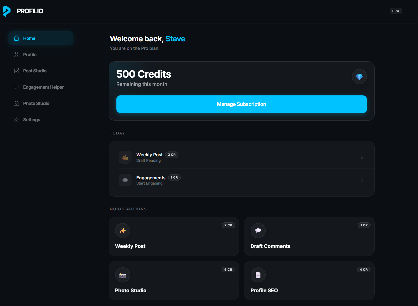 Profilio App Interface